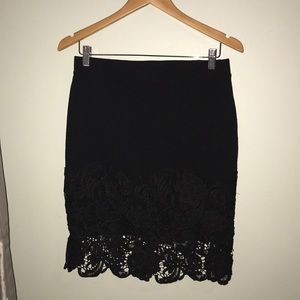 Pencil skirt with black lace trim